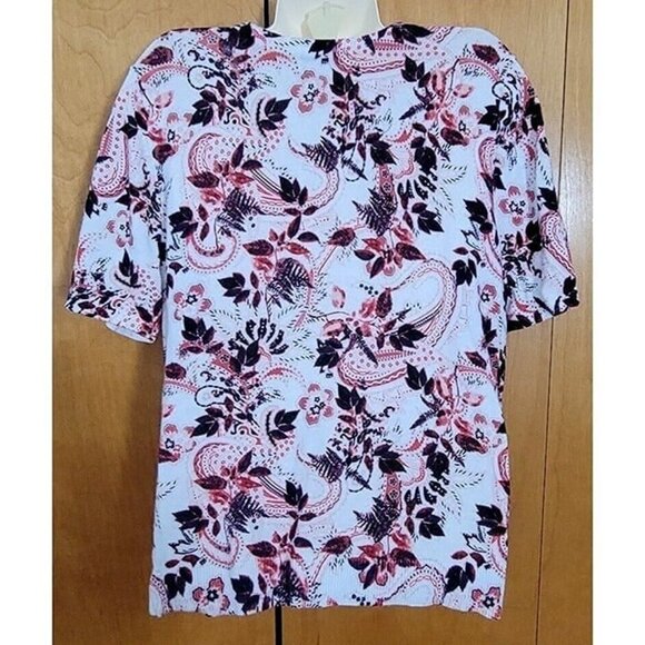 CJ Banks 14 Women's Button Up Floral Sweater X short sleeves Cotton knit EUC - Picture 6 of 9